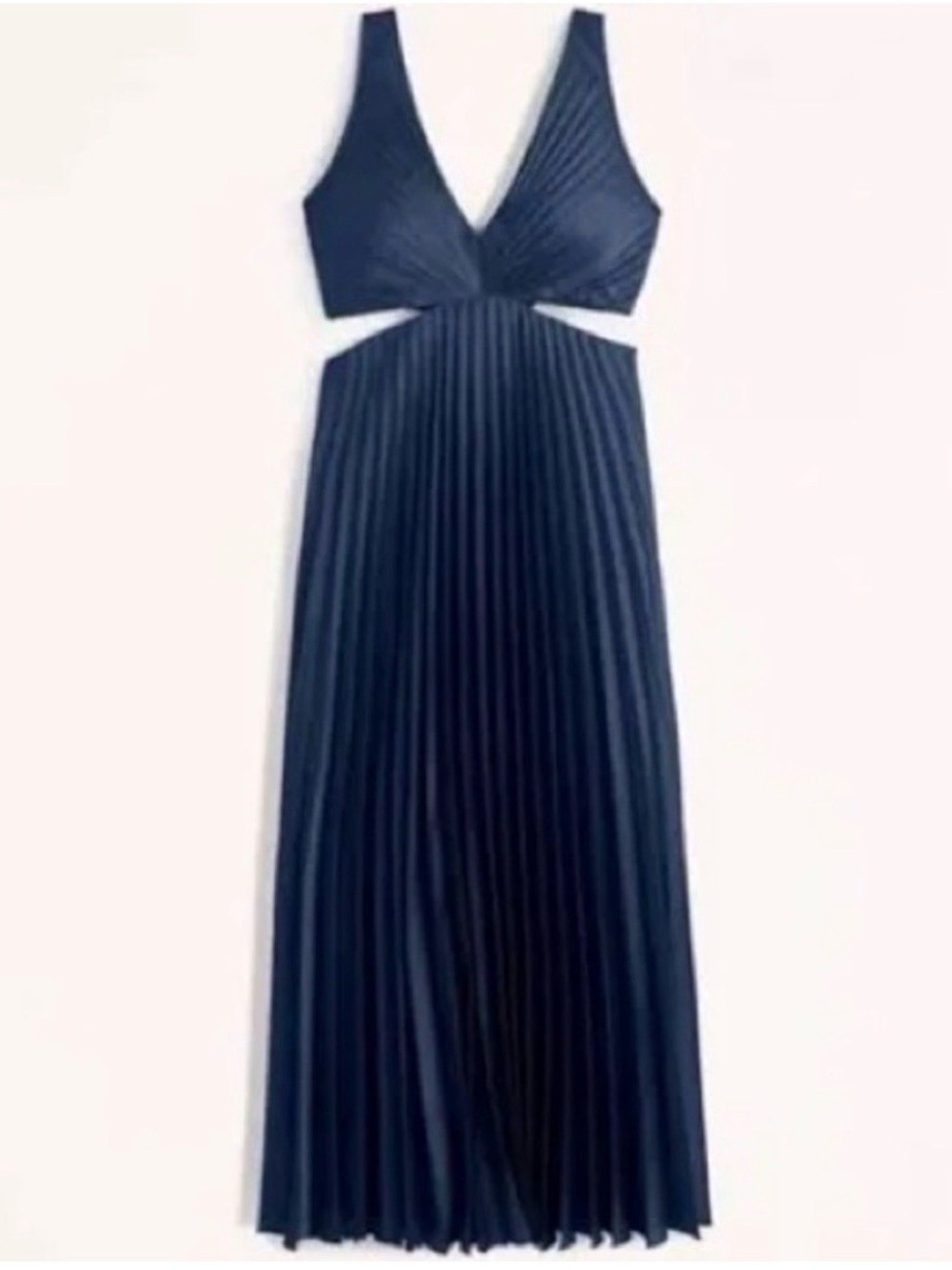 Abercrombie & Fitch Navy Pleated Maxi Dress with Cutout Waist